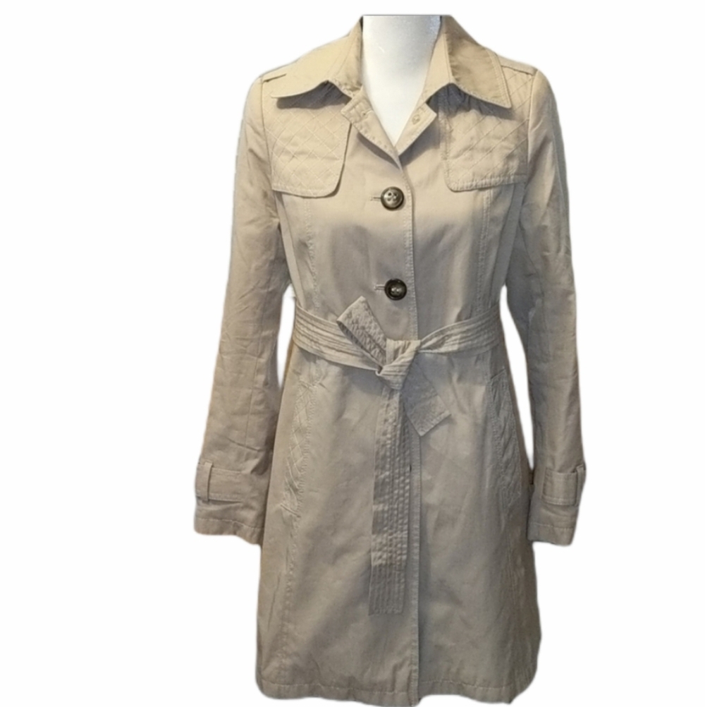 DKNY Khaki Lined Trench Coat (Short) Belted sz S